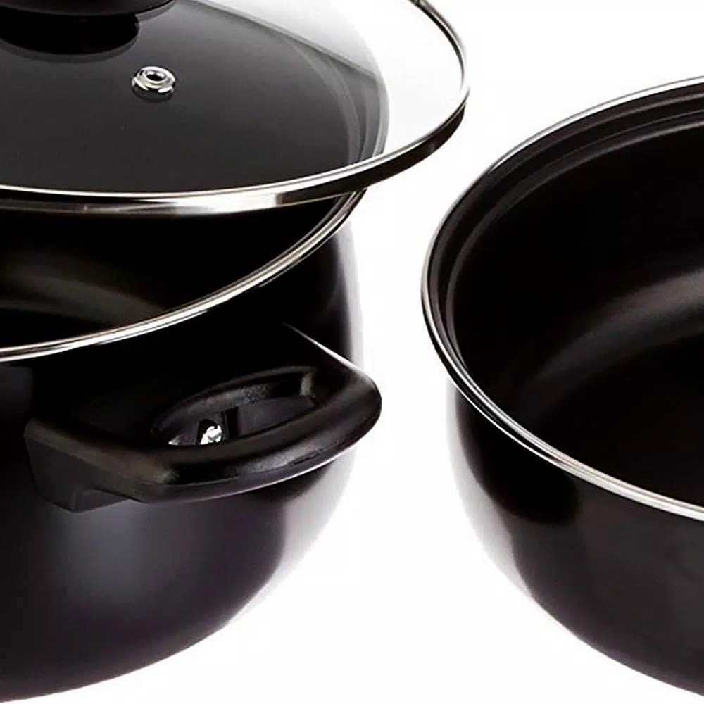 Gibson Home Chef Du Jour 7-Piece Carbon Steel Nonstick Cookware Set, Black