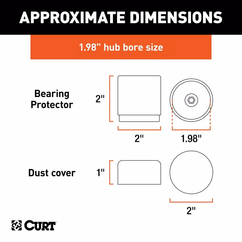 CURT 1.98" Bearing Protectors & Covers (2-Pack) - Chrome Wheel Bearing Dust Caps