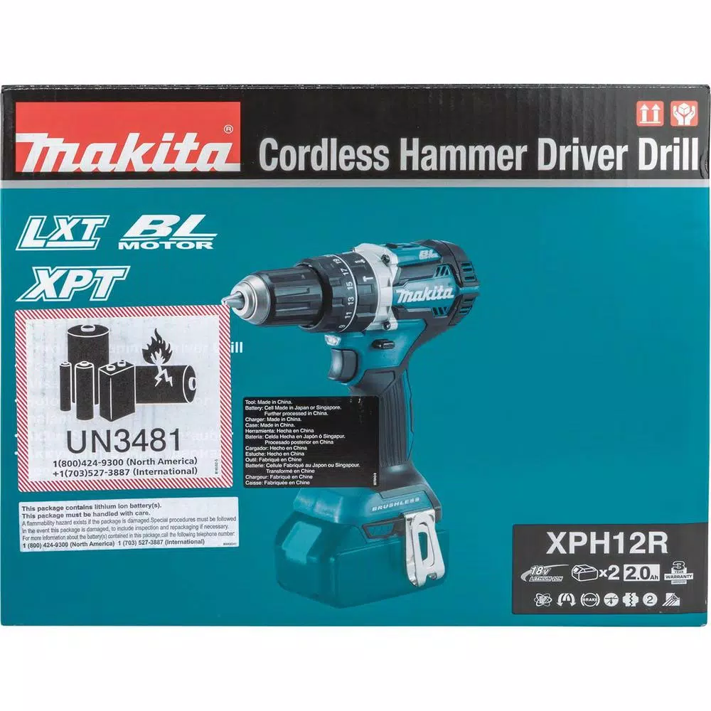 Makita 18V LXT Brushless 1/2 in. Hammer Driver-Drill Kit with (2) 2.0Ah Batteries, Charger and Bag