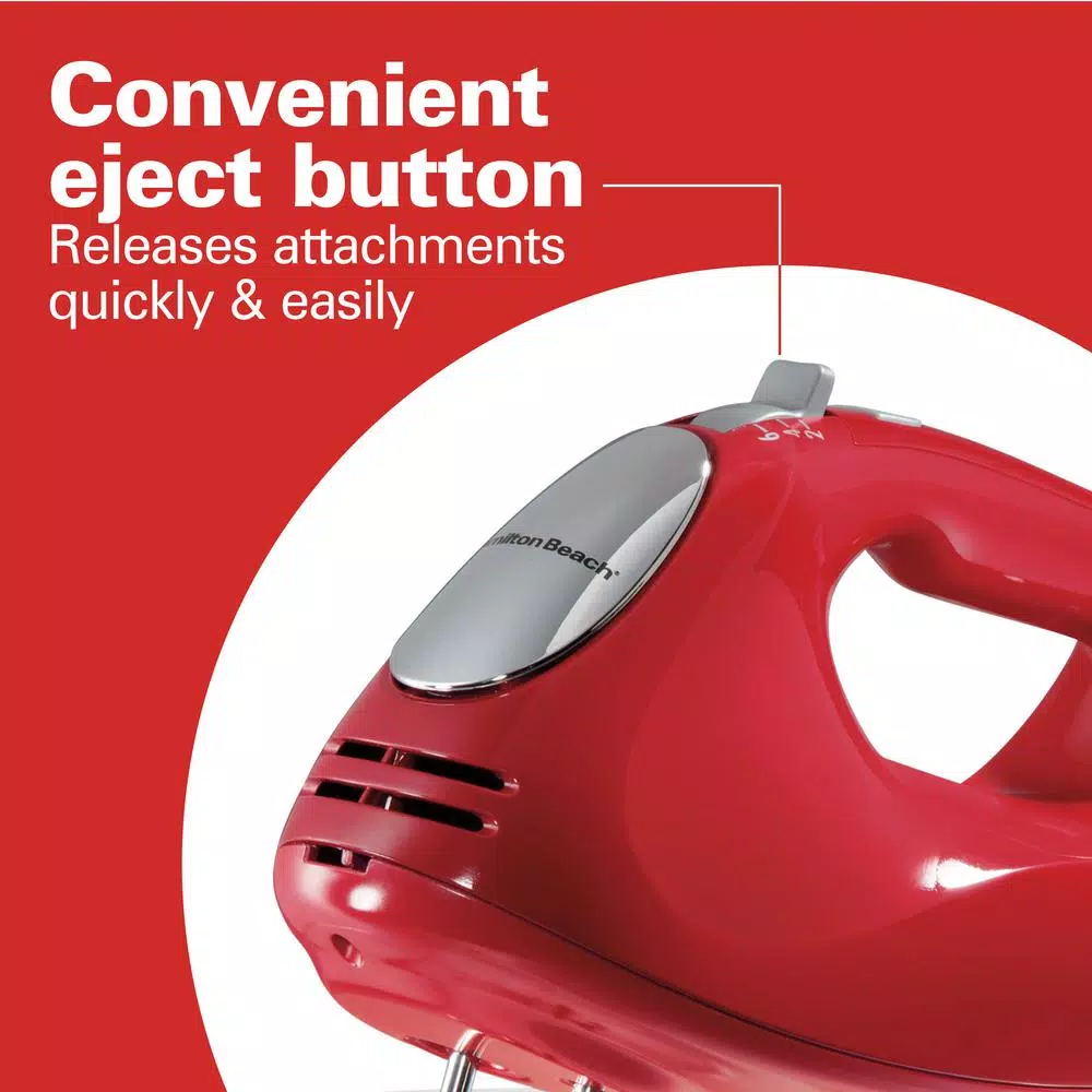 Hamilton Beach Ensemble 6-Speed Hand Mixer with Snap-On Storage Case, Red