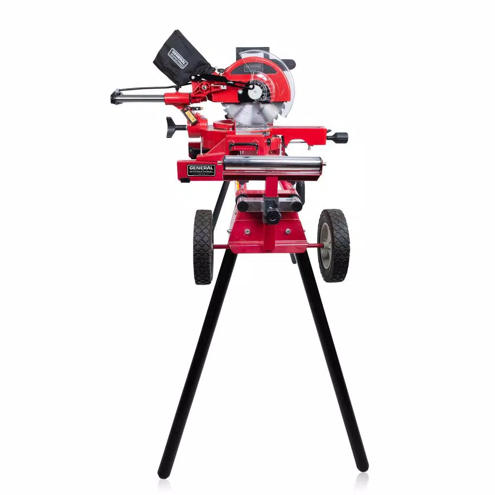 General International 10 in. 15 Amp Sliding Compound Miter Saw with Heavy-Duty Miter Saw Stand Bundle