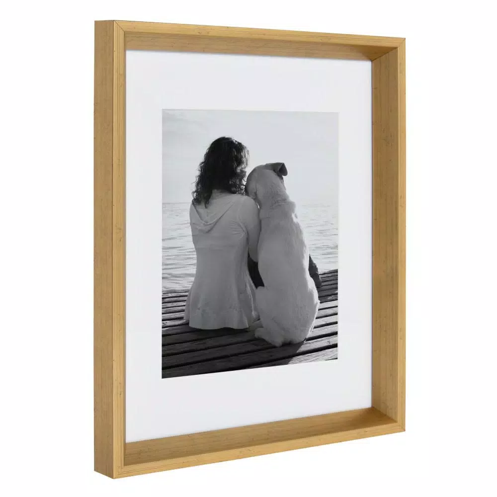 Kate and Laurel Calter Gold Picture Frame Set of 4, 11 x 14 in. Modern Gallery Wall Frames with 8 x 10 in. Mat