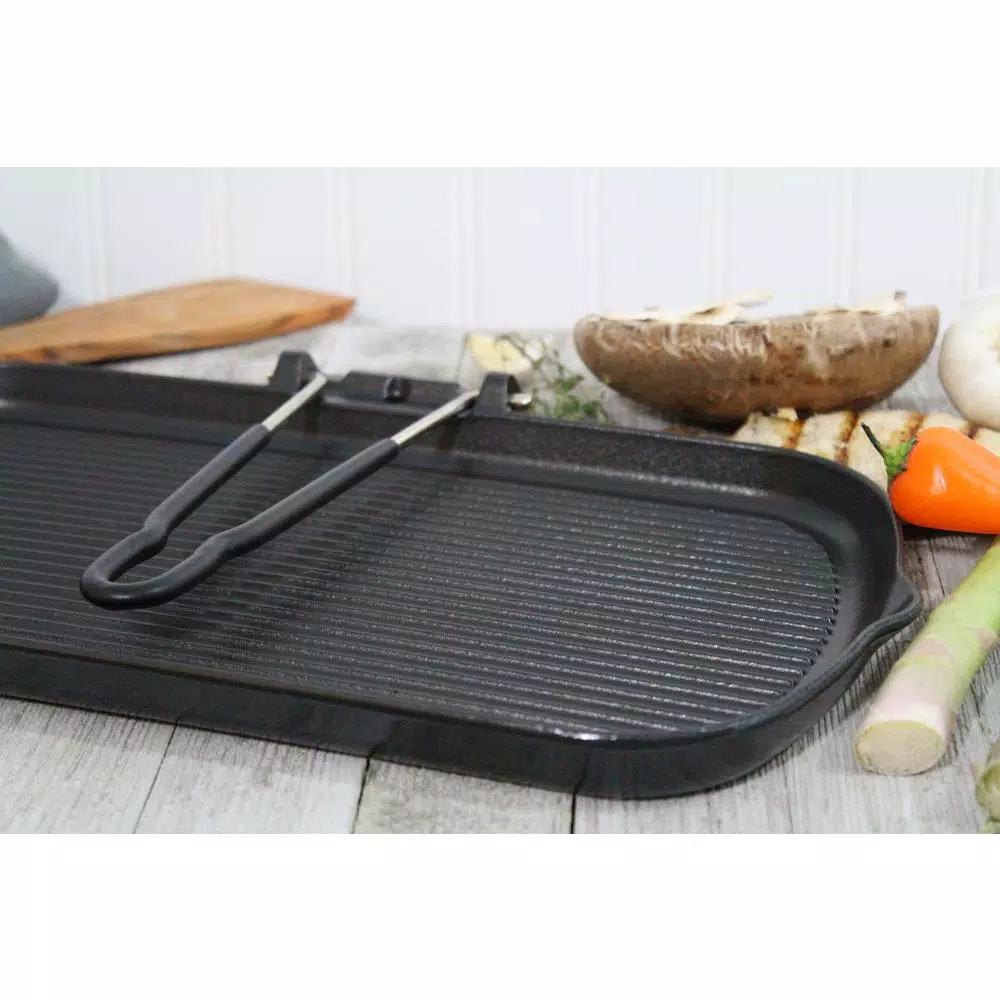Chasseur 14 in. Enameled Cast Iron Grill Pan, Black