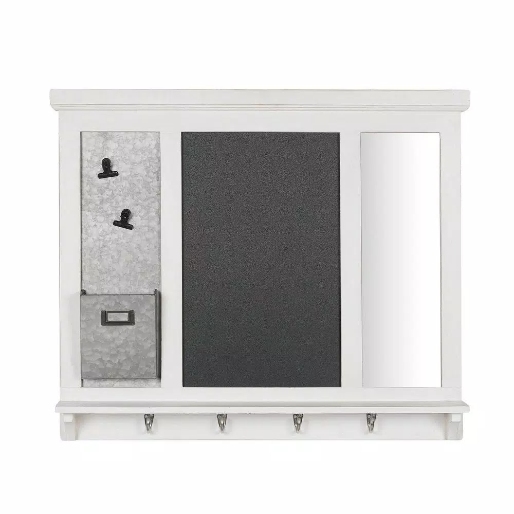 Home Decorators Collection White Wood Multi-Function Wall Organizer with Chalkboard and Hooks
