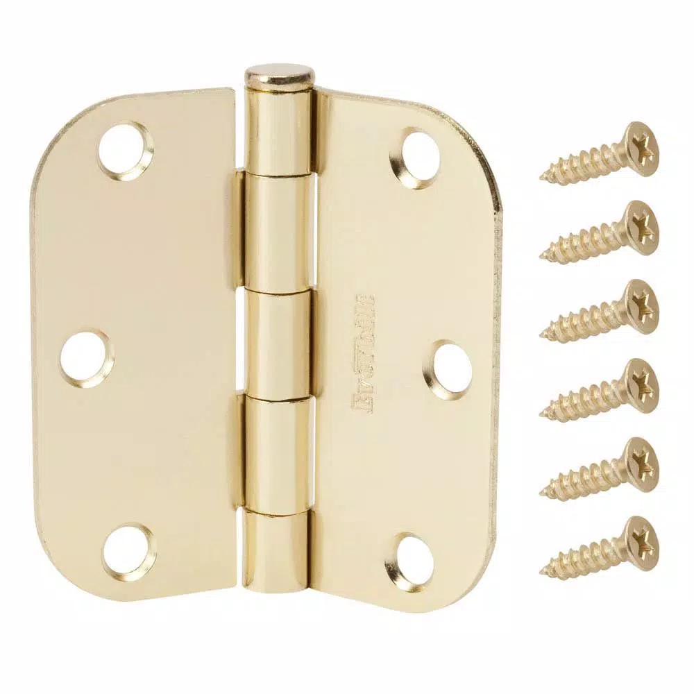 Everbilt 3.5 in. x 5/8 in. Radius Bright Brass Steel Door Hinges, 24-Pack