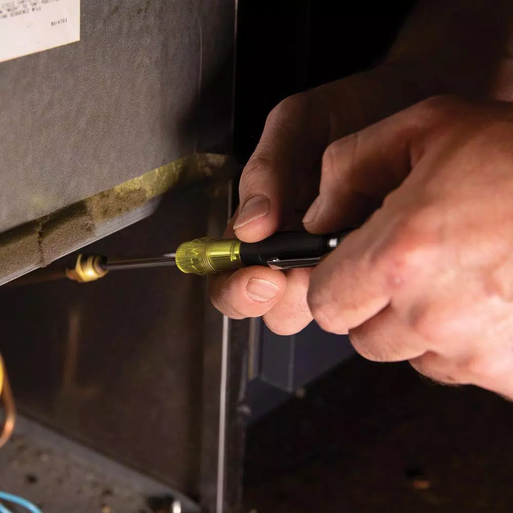 Klein Tools 3-in-1 HVAC Pocket Multibit Screwdriver with Concealable Tips and Schrader Bit
