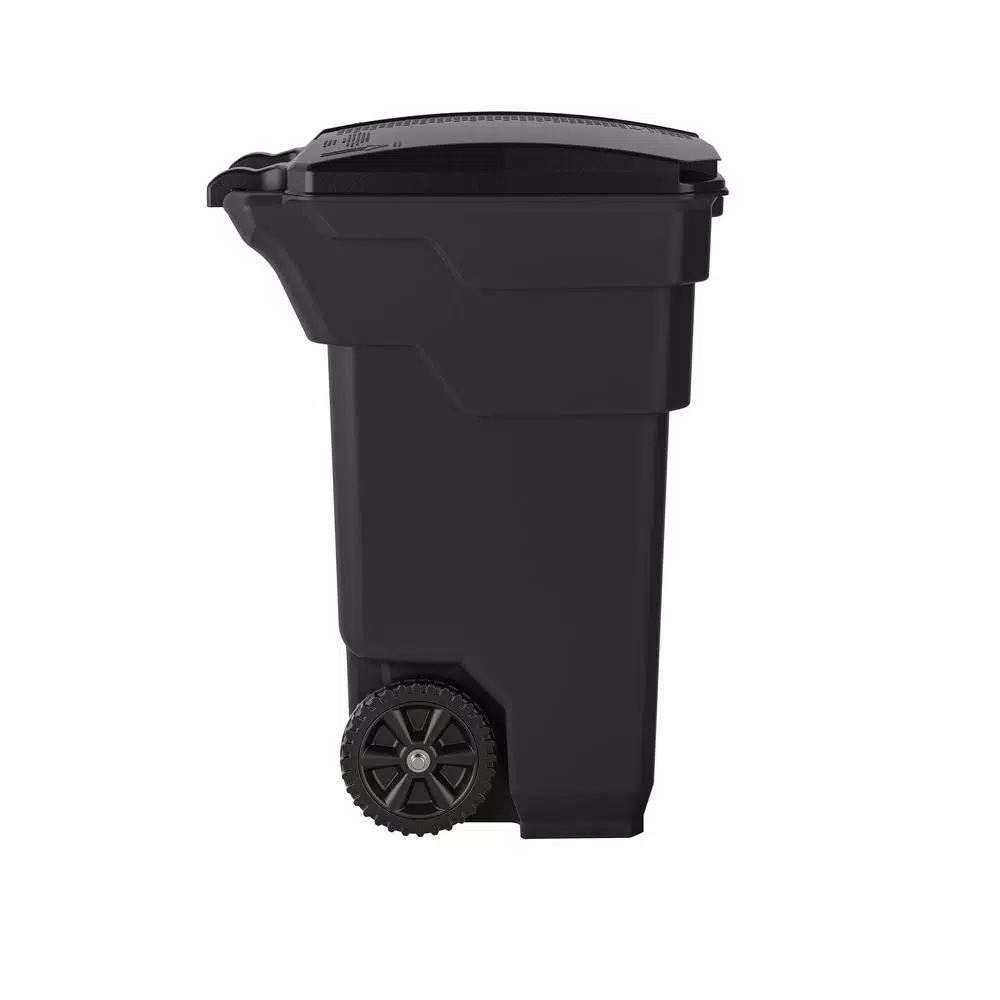 Suncast Commercial 32 Gal. Gray Plastic Wheeled Trash Can with Attached Lid