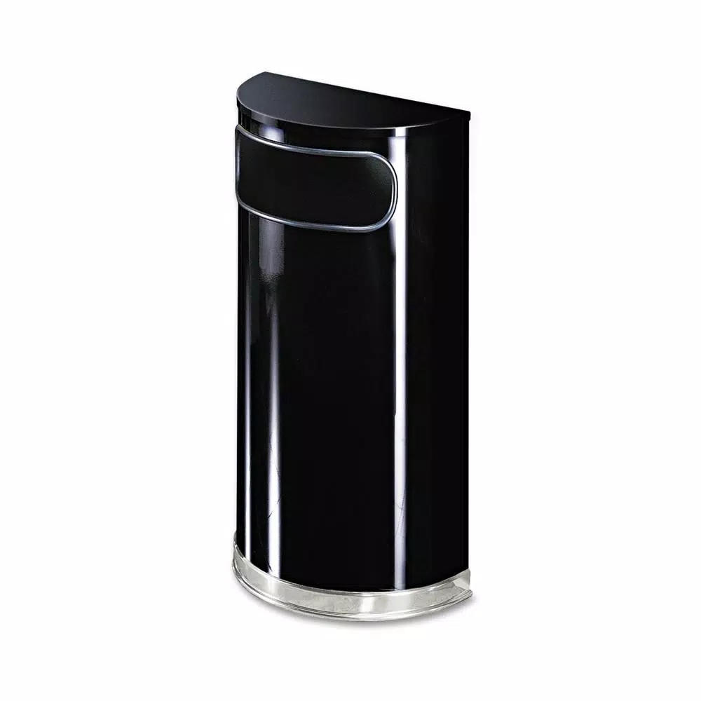 Rubbermaid Commercial Products 9 Gal. Black and Chrome Half-Round Fire-Safe Steel Trash Can with Side Opening