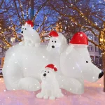 JOYDECOR 6 ft. Polar Bear Family Christmas Inflatable with LED Lights and Red Santa Hats thumbnail 3