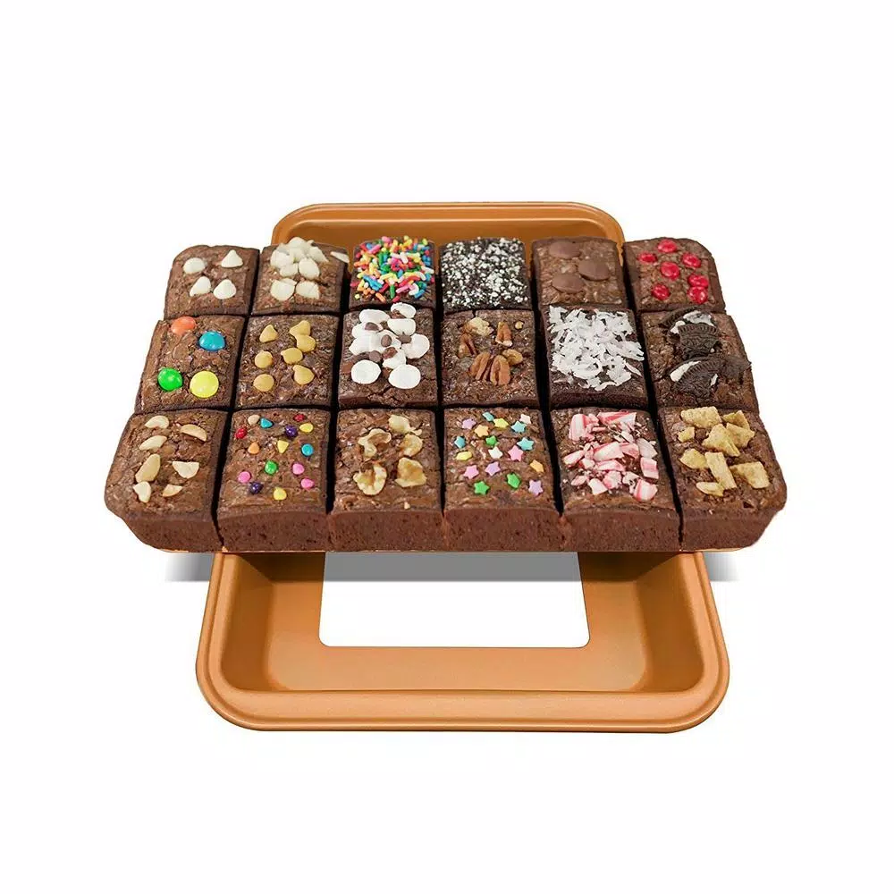 Gotham Steel Brooklyn Brownie Non-Stick Copper Baking Pan with Built-in Slicer, 18-Brownie Capacity