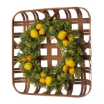 Unbranded 22 in. Greenery Lemon Wreath with 24 in. Bamboo Tobacco Basket thumbnail 2