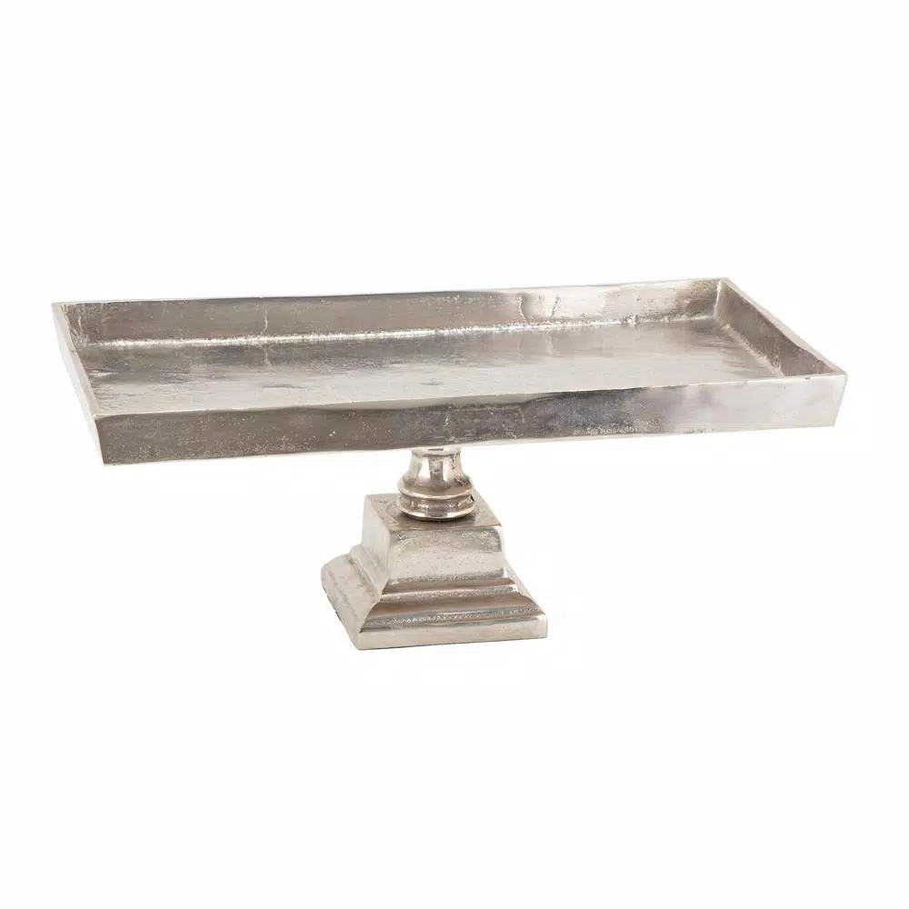 IMAX Alston Rectangle Aluminum Pedestal Trays, Distressed Silver Finish (Set of 2)