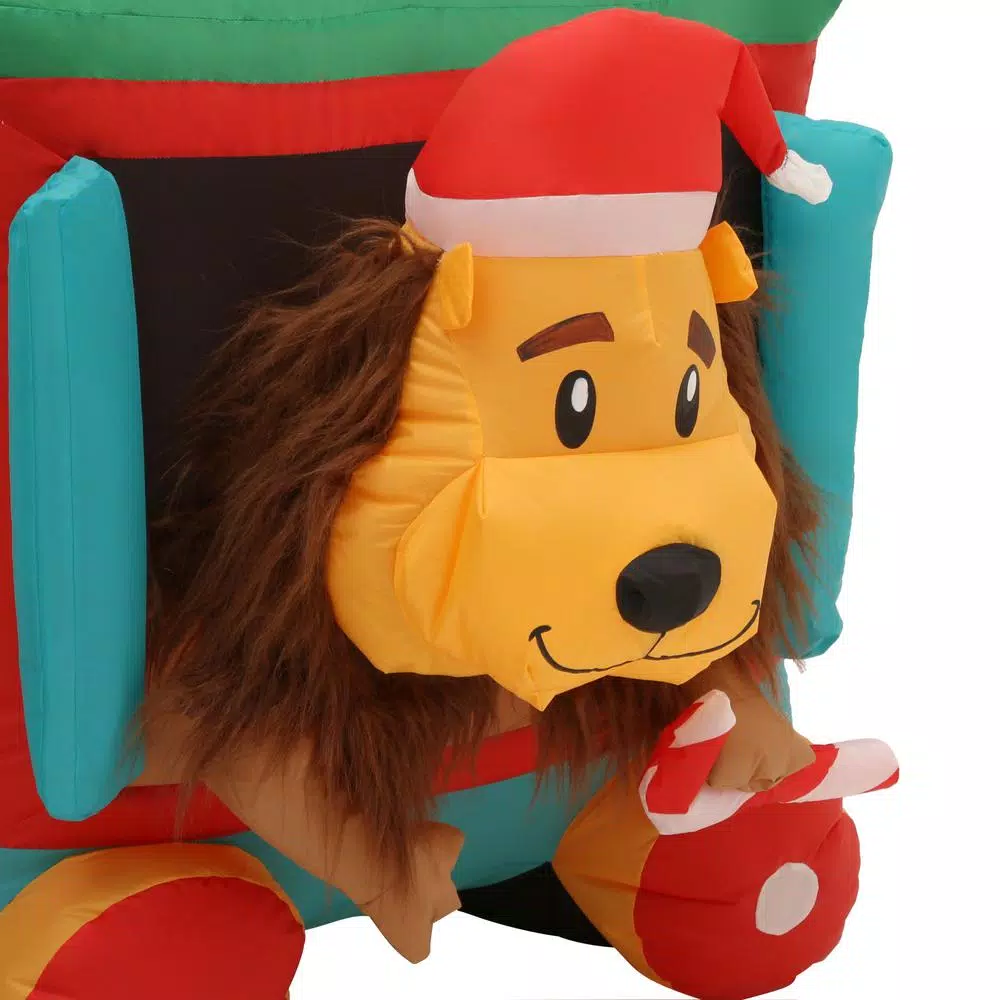 Airblown 12 ft. W Inflatable Pre-Lit Plush Santa in Circus Train Christmas Decoration