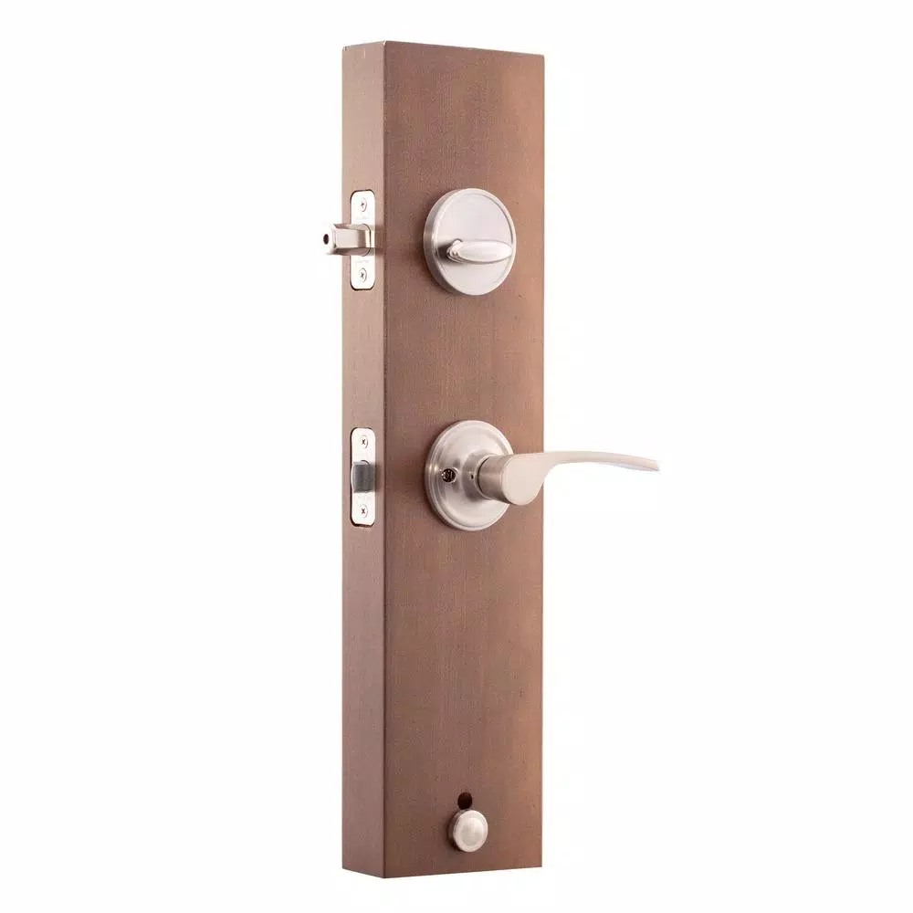 Copper Creek Mid Century Modern Satin Stainless Front Door Handleset with Left-Hand Scandinavian Lever Trim