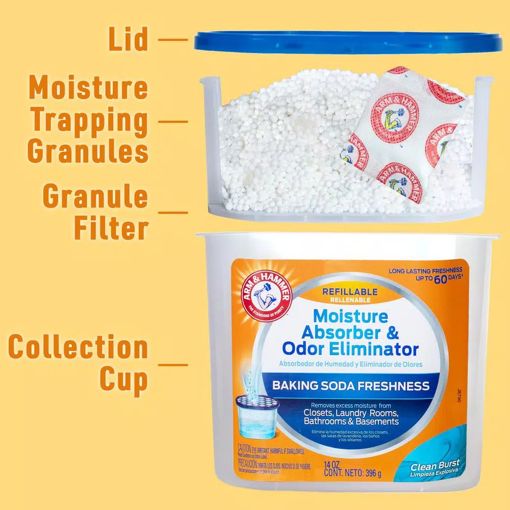 Arm & Hammer Moisture Absorber and Odor Eliminator Refills, Clean Burst Scent, 14 oz. (2-Pack)