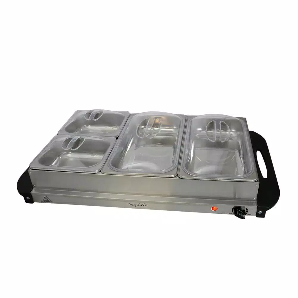 MegaChef 2.5L Stainless Steel Buffet Server and Warming Tray with 4 Removable Food Containers