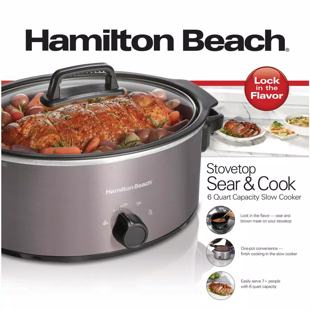 Hamilton Beach 6 Qt. Stovetop Sear and Cook Slow Cooker, Stainless Steel