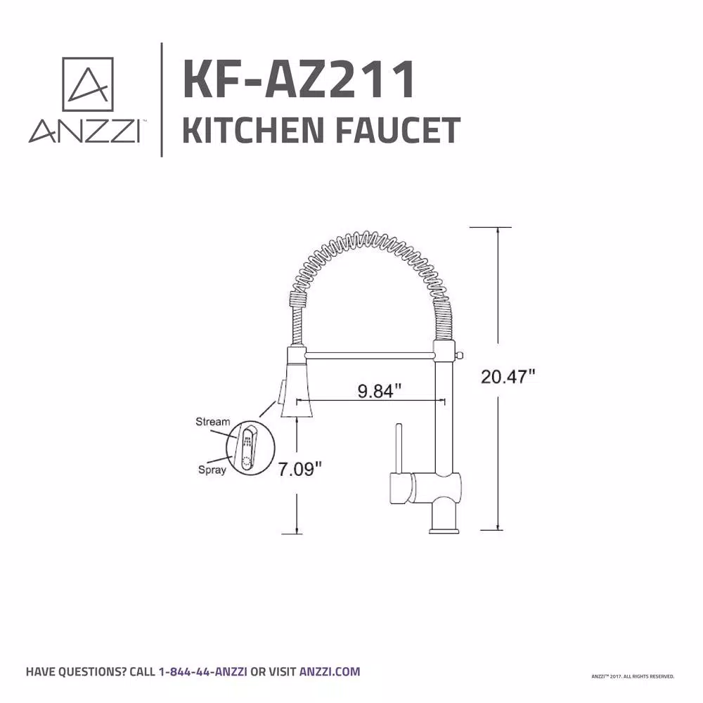 ANZZI Carriage Single Handle Kitchen Faucet, Brushed Nickel, Modern Deck Mount