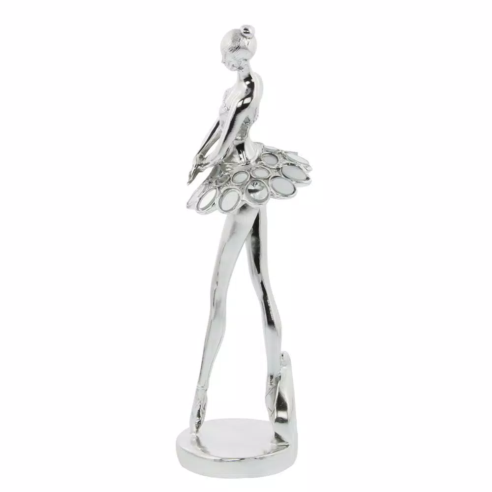 LITTON LANE 14 in. Decorative Ballerina Sculptures in Silver Polystone (3-Pack)