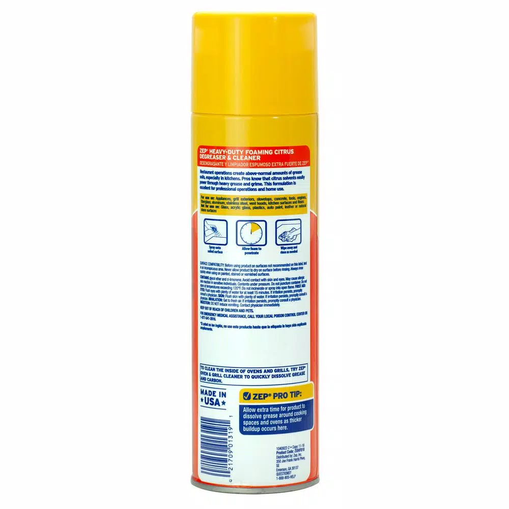 ZEP Heavy-Duty Foaming Degreaser, Natural Citrus Formula, 18 oz (Case of 6)