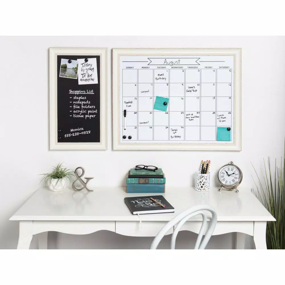 DesignOvation Macon Monthly Dry Erase Magnetic Wall Calendar Memo Board with Frame