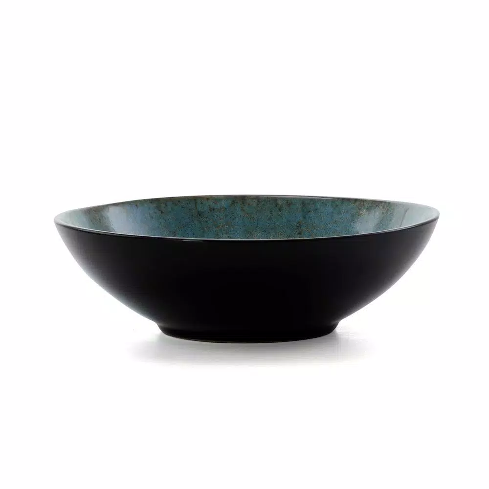 Elama Floral Accents 16-Piece Blue Stoneware Dinnerware Set, Service for 4