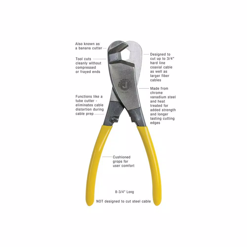 Jonard Hardline Coax and Fiber Cable Cutter, Up to 3/4 in. Diameter, Banana Cutter