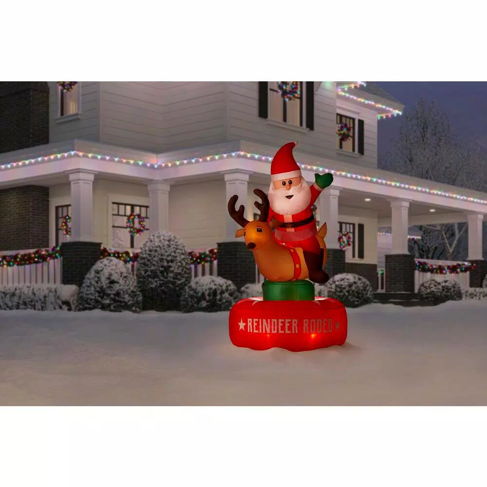 Airblown 6.5 ft. Animated Airblown Inflatable Santa and Reindeer Rodeo Scene with Lights