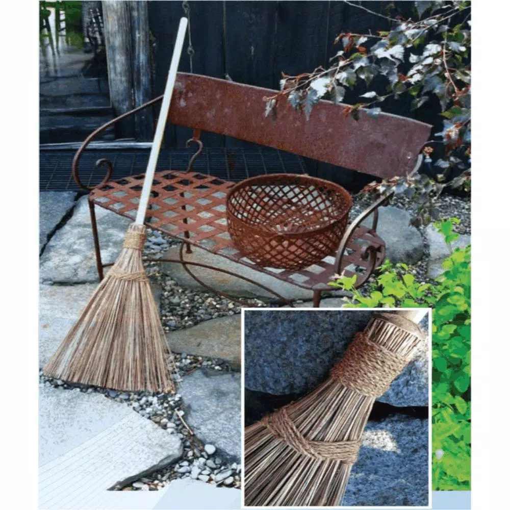 Unbranded 18 in. Multi-Surface Coconut Bristle Outdoor Garden Broom with Wood Handle