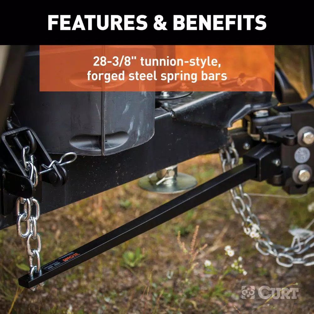 CURT Short Trunnion Bar Weight Distribution Hitch Kit (8K-10K lbs GTW, 28-3/8" Bars)
