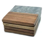 Unbranded Jodhpuri 4-Piece Ocean Gray Marble and Acacia Wood Coaster Set thumbnail 1