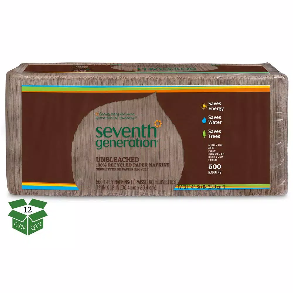 SEVENTH GENERATION 100% Recycled Brown Luncheon Napkins, 500 Count, 12 Pack Case