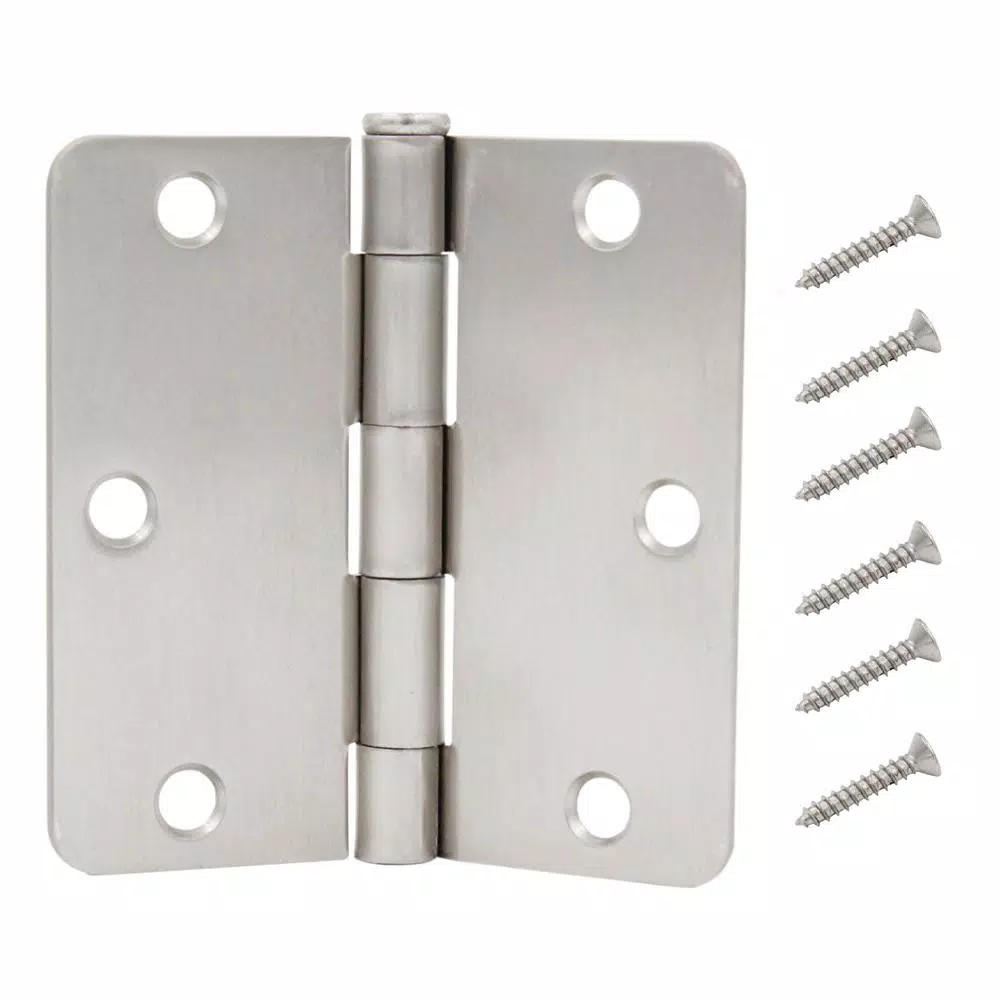 Everbilt 3-1/2 in. x 1/4 in. Radius Satin Nickel Steel Door Hinge, 24-Pack