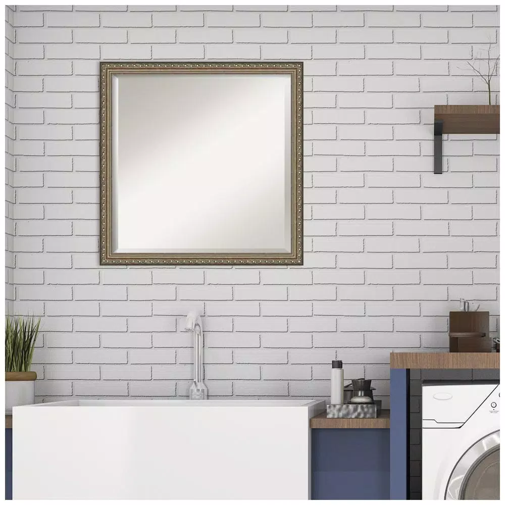 Amanti Art Parisian 22 in. Square Beveled Edge Wood Framed Bathroom Vanity Mirror, Silver Pewter
