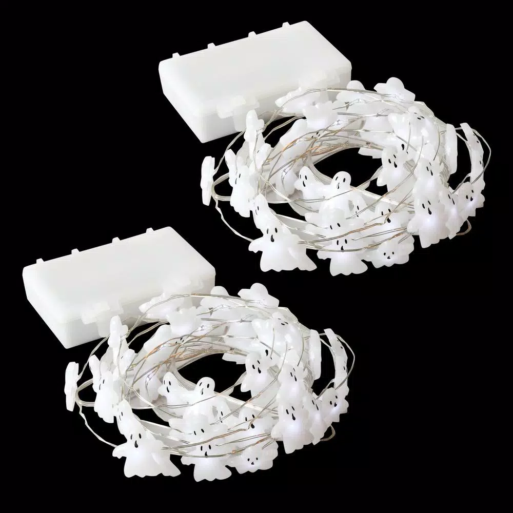 LUMABASE 8 ft. 40-Light Battery Operated LED Ghost String Lights, Waterproof Submersible Set of 2