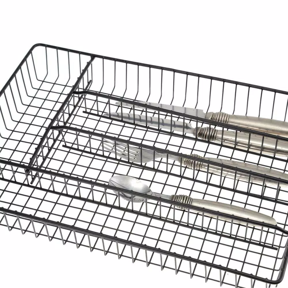 Creative Home Black Powder Coated Iron 5-Compartment Cutlery Tray & Utensil Organizer, Large