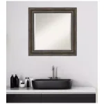 Amanti Art 25 in. Square Rustic Dark Brown Distressed Wood Framed Beveled Edge Bathroom Vanity Mirror thumbnail 7