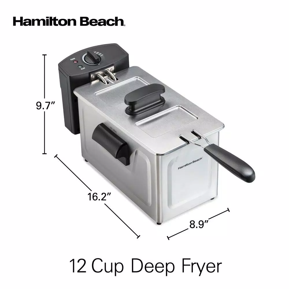 Hamilton Beach 3 Qt. Stainless Steel Deep Fryer, 1500W Electric Countertop Fryer