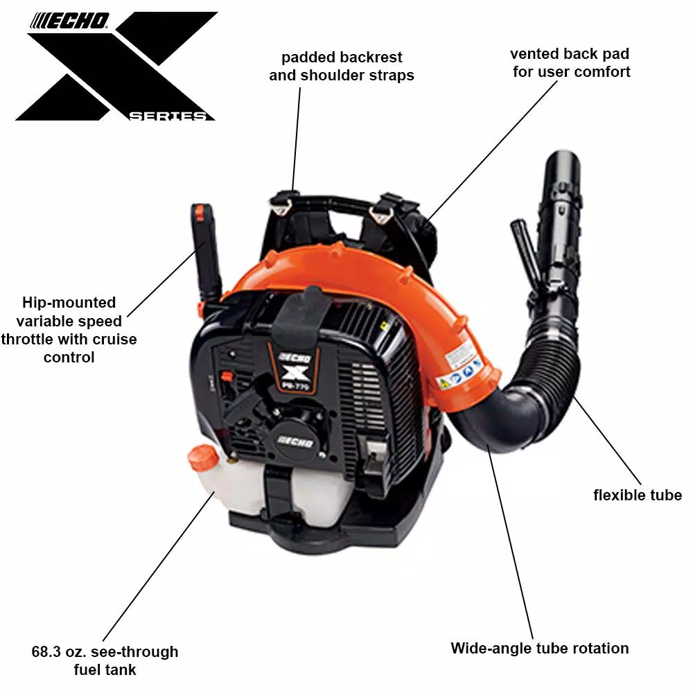ECHO PB-770H 63.3 cc Gas Backpack Leaf Blower, 756 CFM, 234 MPH