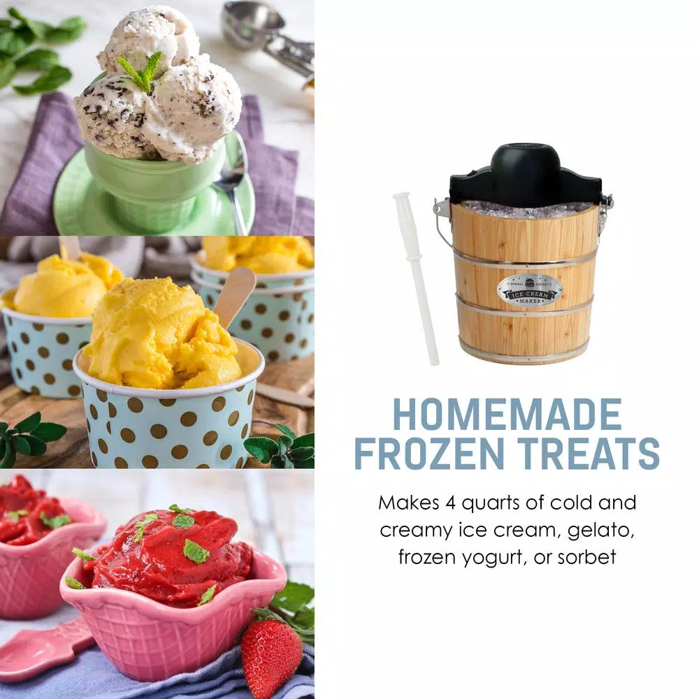 Maximatic Elite Gourmet 4Qt. Old Fashioned Pine Wood Electric & Manual Ice Cream Maker