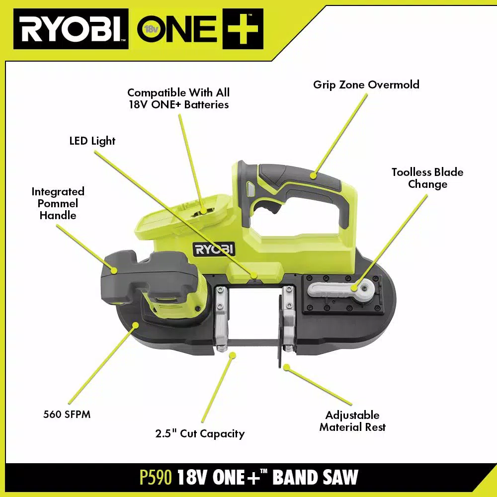 RYOBI 18V ONE+ 2-1/2 in. Compact Band Saw Kit with 4.0 Ah Battery and Charger