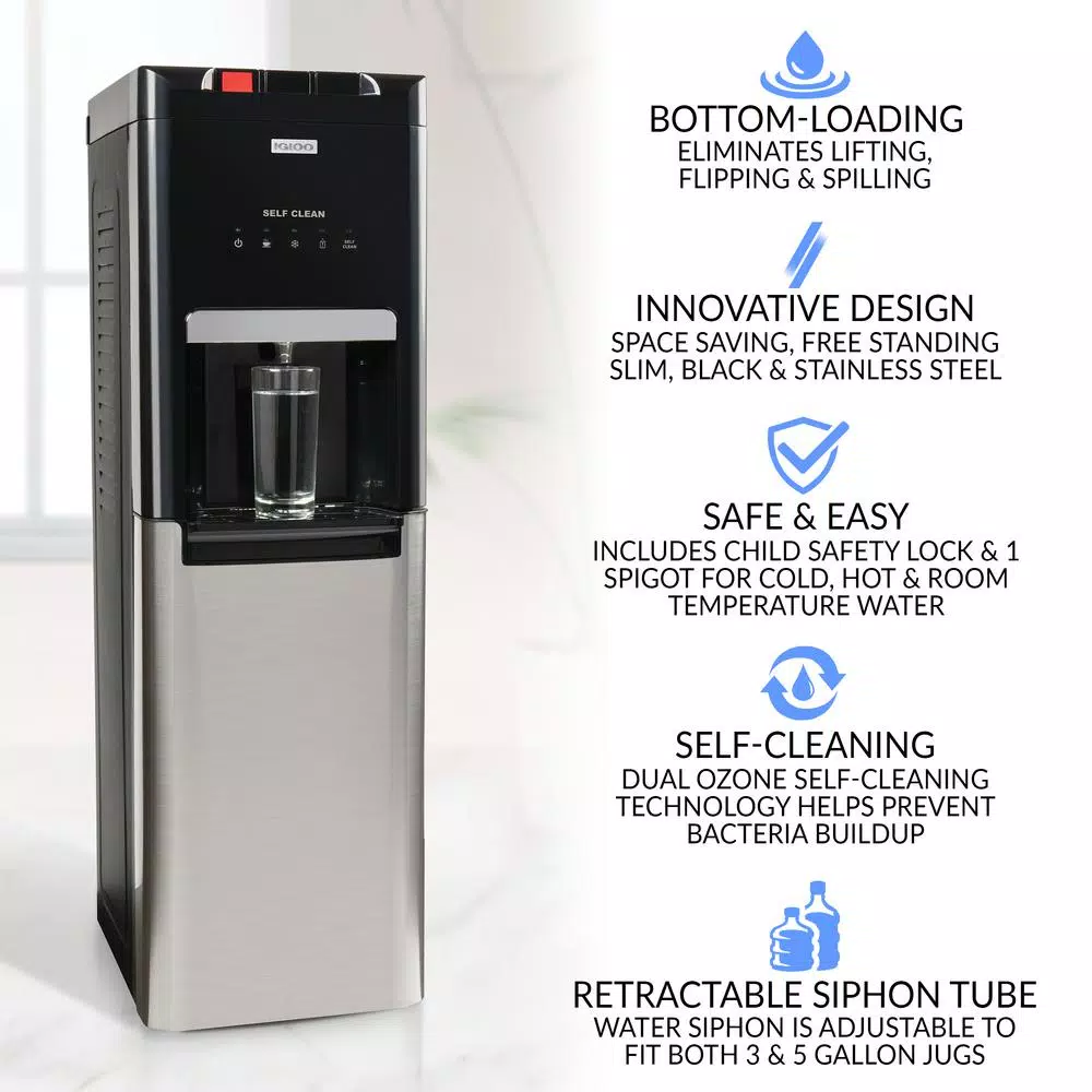 Igloo Bottom Loading Water Dispenser with Hot, Cold, and Room Temperature Functions - Black