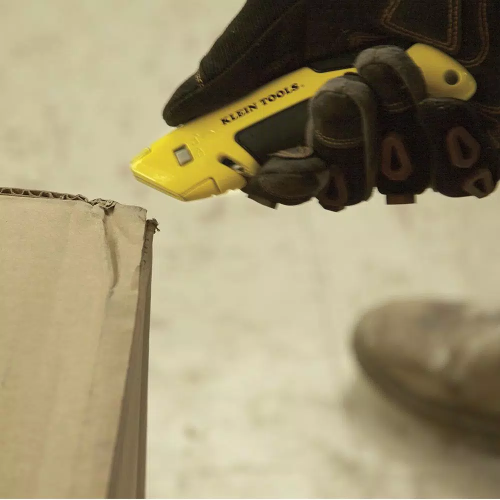 Klein Tools 0.75 in. Self-Retracting Utility Knife with Safety Yellow Handle and Rubberized Grip