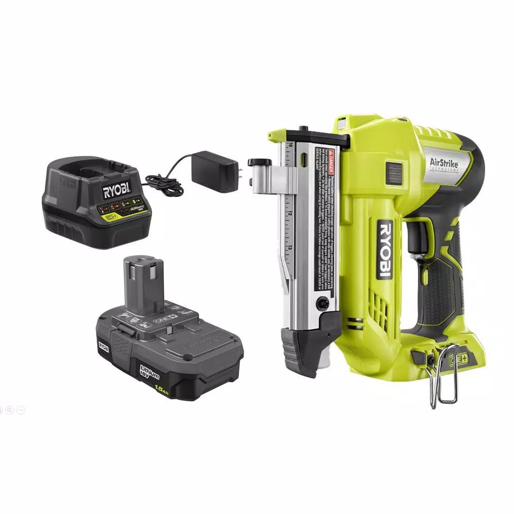 RYOBI 18V ONE+ AirStrike 23-Gauge 1-3/8 in. Headless Pin Nailer Kit with 1.5 Ah Battery and Charger