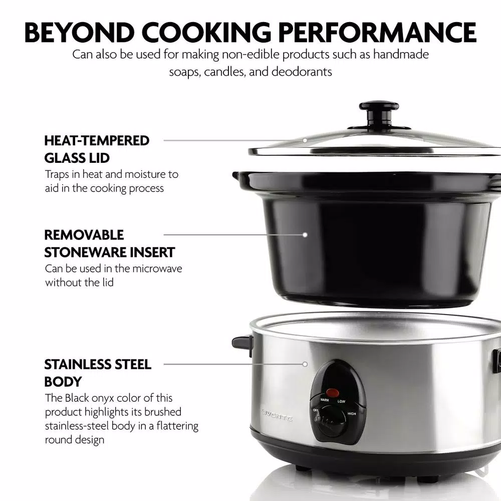Ovente 3.7 Qt. Stainless Steel Electric Slow Cooker with Glass Lid, 3 Temperature Settings (SLO35ABR)