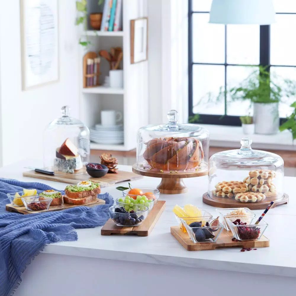 Libbey Acaciawood 5-Piece Antipasto Serving Set with 4 Glass Bowls and Wood Board