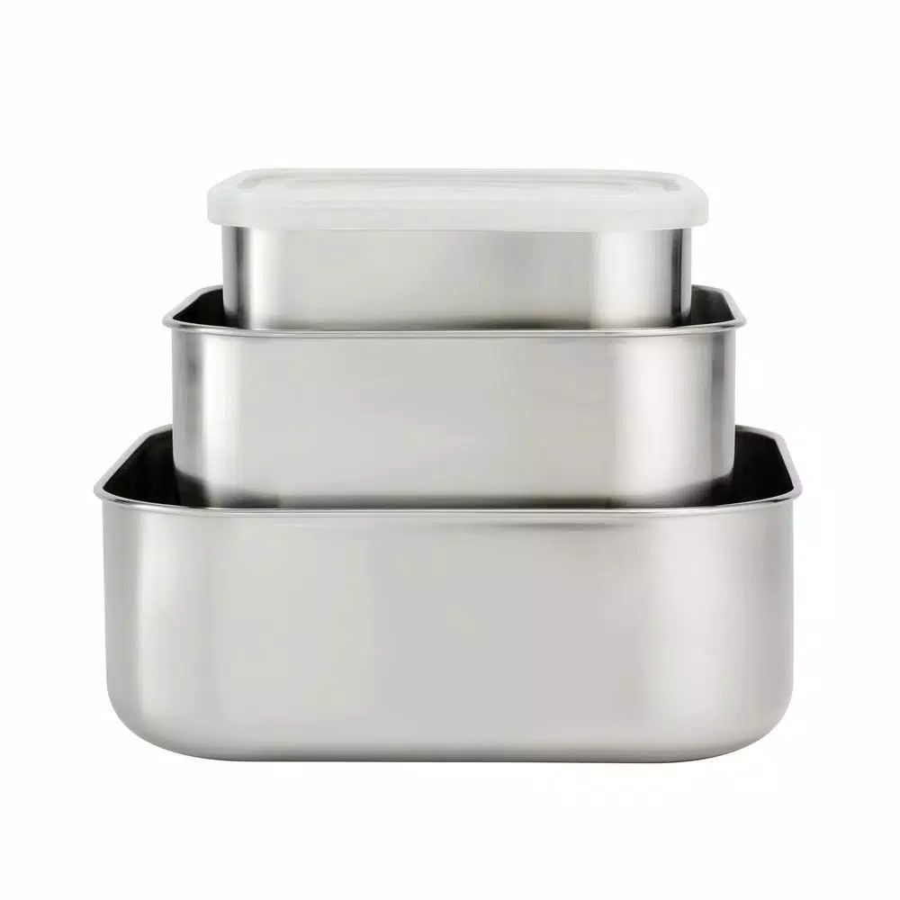 Tramontina 3-Piece Stainless Steel Square Food Storage Container Set with Frosted Lids