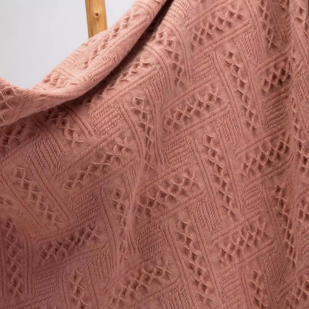 Glitzhome Coral Pink Grid Cotton Woven Throw Blanket with Tassel Trim