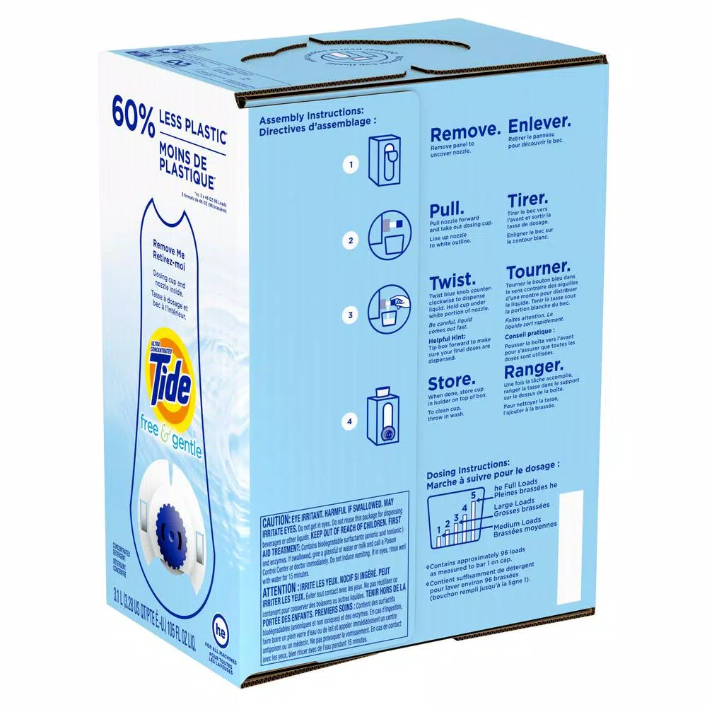 Tide Free & Gentle Liquid Laundry Detergent HE Eco Box, 105 oz (96 Loads)
