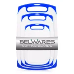 Belwares 3-Piece Plastic Cutting Board Set with Non-Slip Feet and Deep Drip Grooves, Blue thumbnail 1